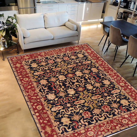 handmade Transitional Kafkaz Blue Red Hand Knotted RECTANGLE 100% WOOL area rug 9' x 12'