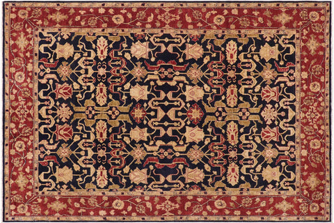 handmade Transitional Kafkaz Blue Red Hand Knotted RECTANGLE 100% WOOL area rug 9' x 12'