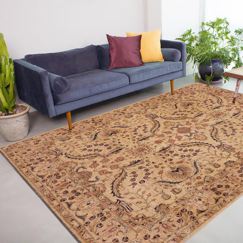 handmade Transitional Kafkaz Beige Tan Hand Knotted RECTANGLE 100% WOOL area rug 9' x 12'
