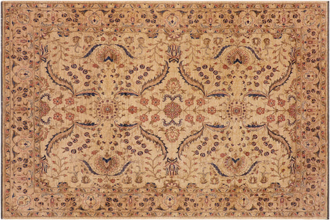 handmade Transitional Kafkaz Beige Tan Hand Knotted RECTANGLE 100% WOOL area rug 9' x 12'