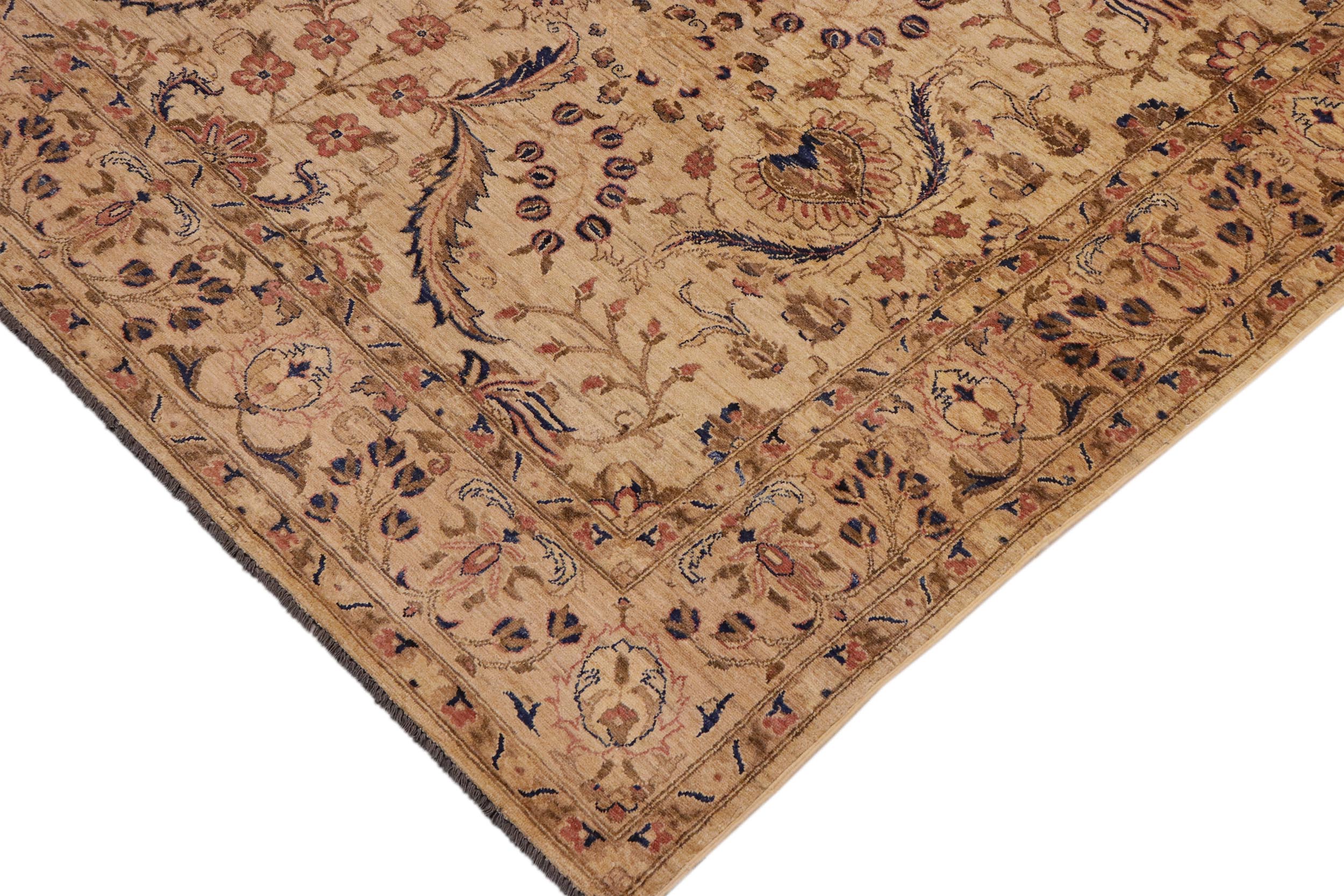handmade Transitional Kafkaz Beige Tan Hand Knotted RECTANGLE 100% WOOL area rug 9' x 12'