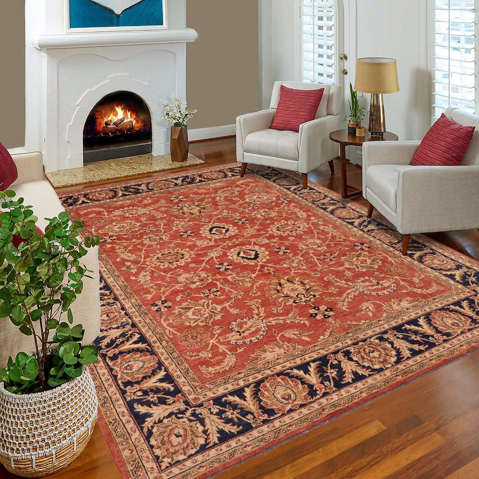 handmade Traditional Kafkaz Peach Blue Hand Knotted RECTANGLE 100% WOOL area rug 9x11