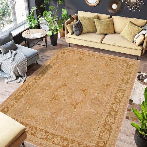 handmade Traditional Kafkaz Tan Gold Hand Knotted RECTANGLE 100% WOOL area rug 9x12