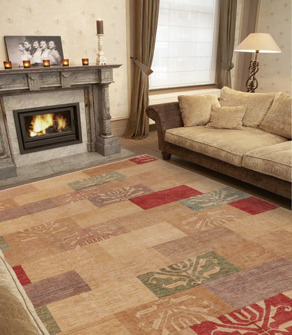 handmade Modern Gabbeh Beige Tan Hand Knotted RECTANGLE 100% WOOL area rug 9' x 12'