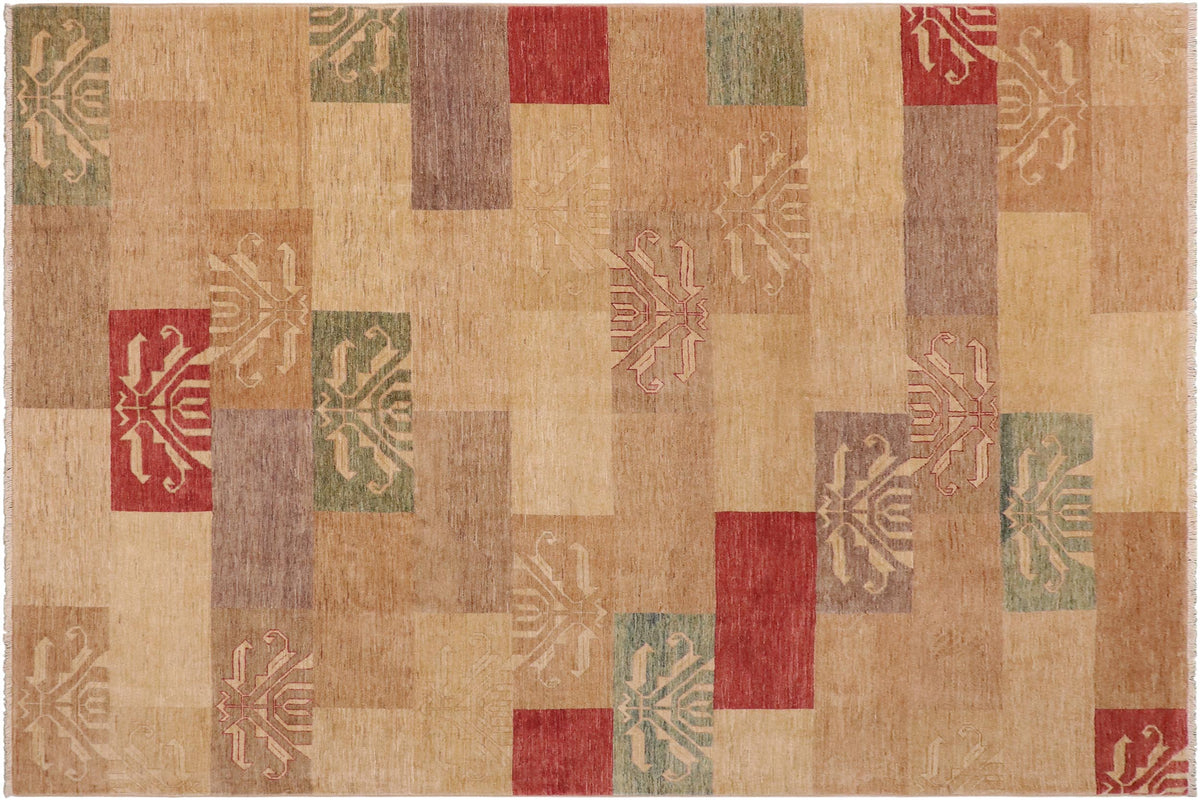 handmade Modern Gabbeh Beige Tan Hand Knotted RECTANGLE 100% WOOL area rug 9' x 12'