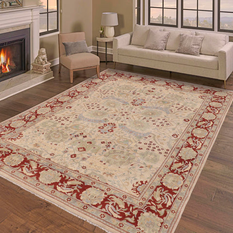 handmade Traditional Kafkaz Beige Rust Hand Knotted RECTANGLE 100% WOOL area rug 9x12