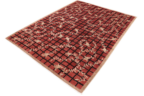 handmade Modern Kafkaz Red Tan Hand Knotted RECTANGLE 100% WOOL area rug 9' x 12'