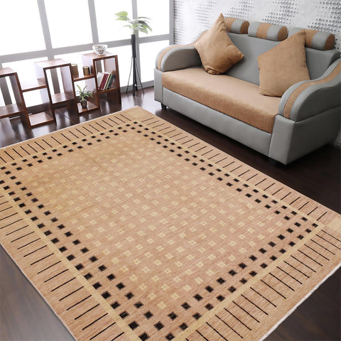 handmade Modern Kafkaz Nude Tan Hand Knotted RECTANGLE 100% WOOL area rug 9' x 12'