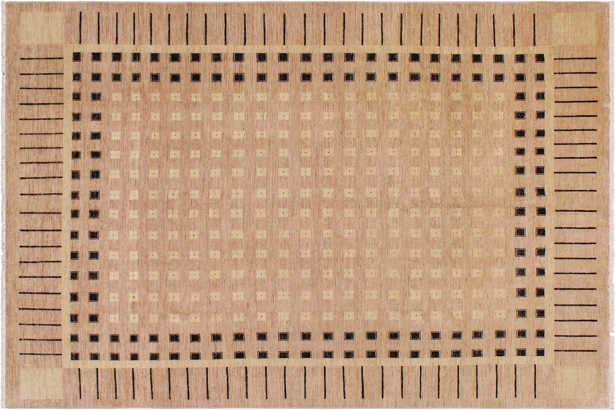 handmade Modern Kafkaz Nude Tan Hand Knotted RECTANGLE 100% WOOL area rug 9' x 12'