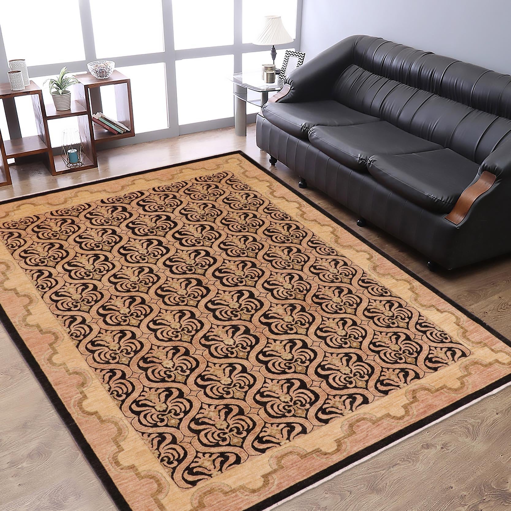 handmade Transitional Kafkaz Brown Tan Hand Knotted RECTANGLE 100% WOOL area rug 9' x 12'