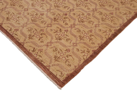 handmade Transitional Kafkaz Tan Brown Hand Knotted RECTANGLE 100% WOOL area rug 9' x 12'