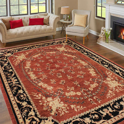 handmade Traditional Kafkaz Rust Black Hand Knotted RECTANGLE 100% WOOL area rug 9x12