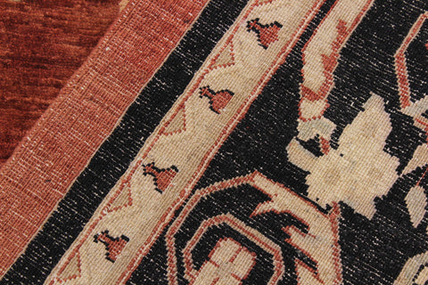 handmade Traditional Kafkaz Rust Black Hand Knotted RECTANGLE 100% WOOL area rug 9x12