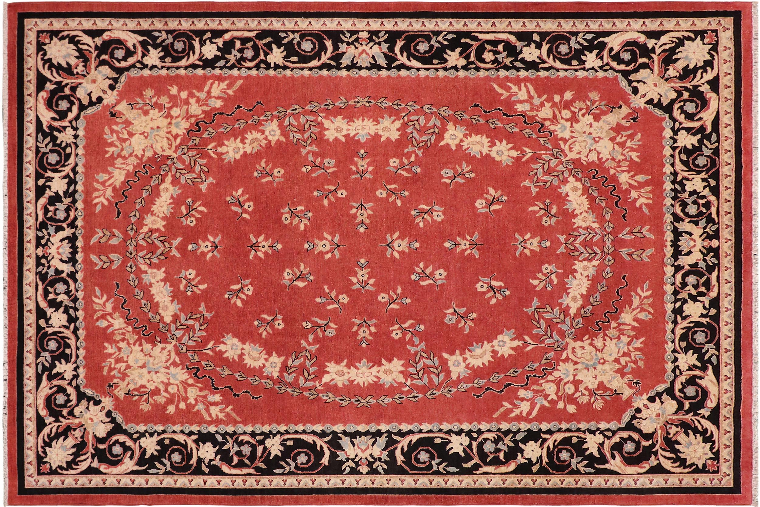 handmade Transitional Kafkaz Rust Black Hand Knotted RECTANGLE 100% WOOL area rug 9' x 12'
