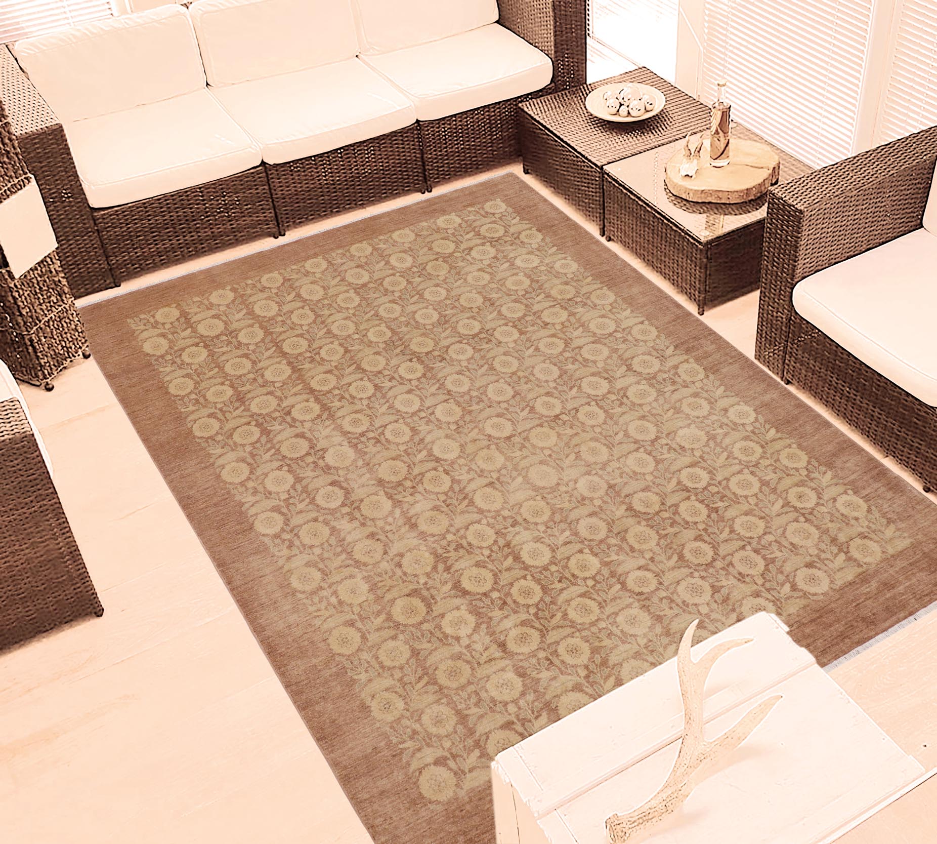 handmade Transitional Kafkaz Nude Tan Hand Knotted RECTANGLE 100% WOOL area rug 9' x 12'