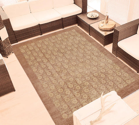 handmade Transitional Kafkaz Nude Tan Hand Knotted RECTANGLE 100% WOOL area rug 9' x 12'