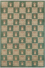 handmade Transitional Kafkaz Green Lt. Tan Hand Knotted RECTANGLE 100% WOOL area rug 9X12