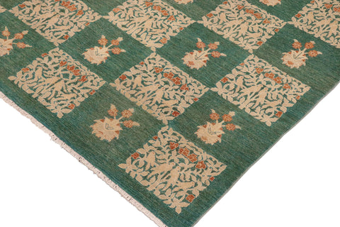 handmade Modern Kafkaz Green Lt. Tan Hand Knotted RECTANGLE 100% WOOL area rug 9' x 12'