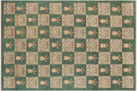 handmade Modern Kafkaz Green Lt. Tan Hand Knotted RECTANGLE 100% WOOL area rug 9' x 12'