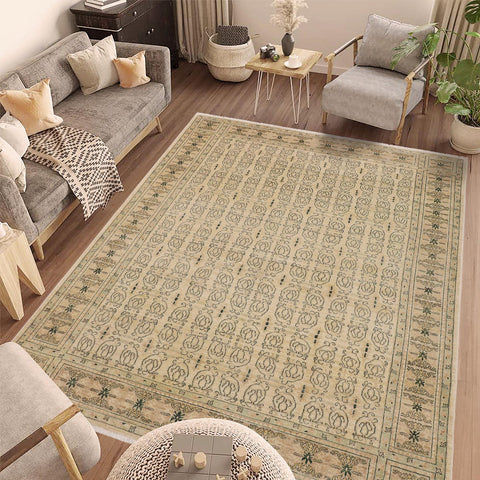 handmade Transitional Kafkaz Beige Brown Hand Knotted RECTANGLE 100% WOOL area rug 9' x 12'
