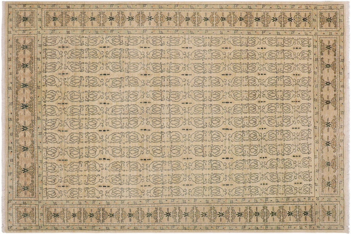 handmade Transitional Kafkaz Beige Brown Hand Knotted RECTANGLE 100% WOOL area rug 9' x 12'