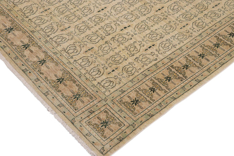 handmade Transitional Kafkaz Beige Brown Hand Knotted RECTANGLE 100% WOOL area rug 9' x 12'