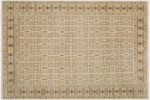 handmade Transitional Kafkaz Beige Brown Hand Knotted RECTANGLE 100% WOOL area rug 9' x 12'