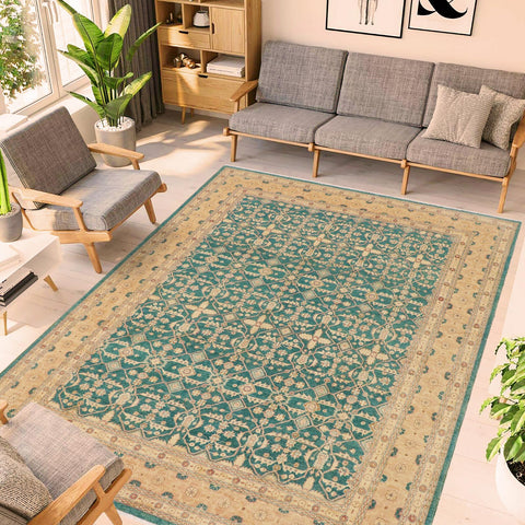 handmade Transitional Kafkaz Lt. Green Nude Hand Knotted RECTANGLE 100% WOOL area rug 9' x 12'