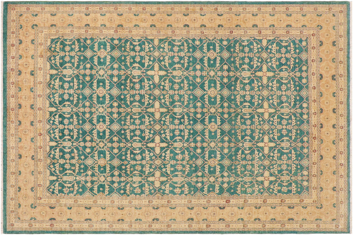 handmade Transitional Kafkaz Lt. Green Nude Hand Knotted RECTANGLE 100% WOOL area rug 9' x 12'