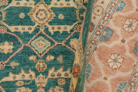handmade Transitional Kafkaz Lt. Green Nude Hand Knotted RECTANGLE 100% WOOL area rug 9' x 12'