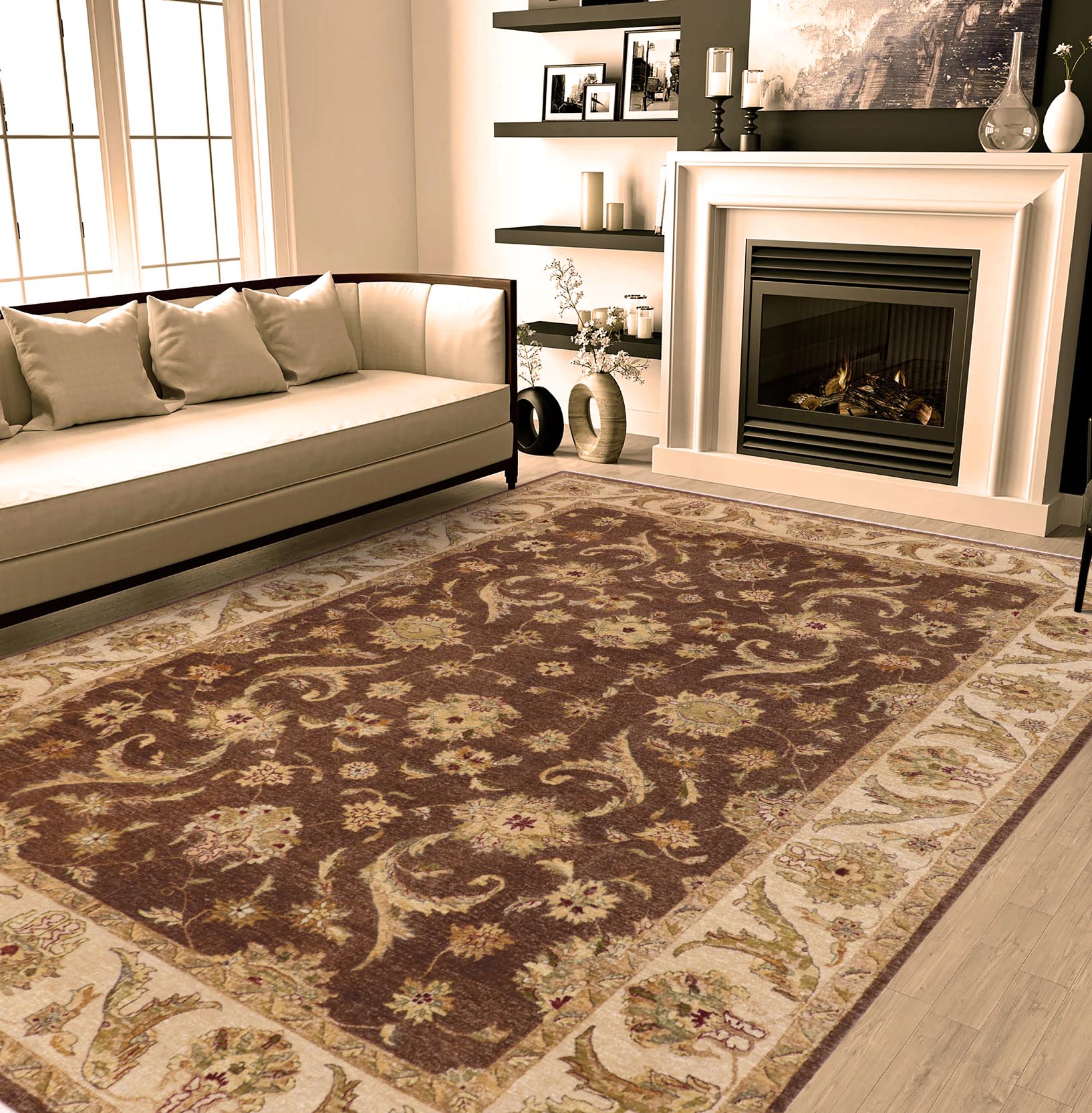 handmade Traditional Kafkaz Brown Tan Hand Knotted RECTANGLE 100% WOOL area rug 9x12