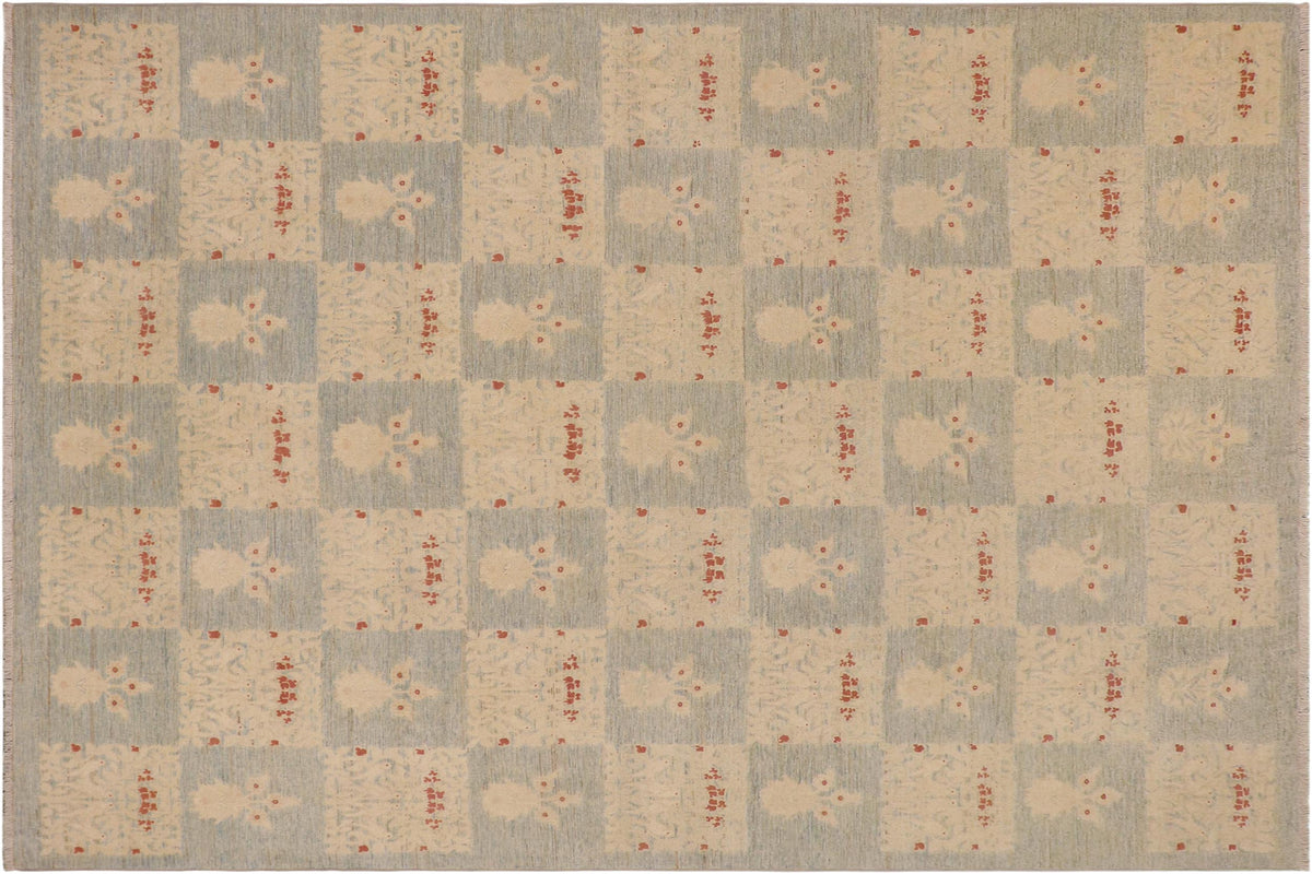 handmade Modern Kafkaz Lt. Blue Beige Hand Knotted RECTANGLE 100% WOOL area rug 9' x 12'