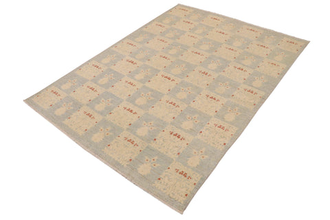 handmade Modern Kafkaz Lt. Blue Beige Hand Knotted RECTANGLE 100% WOOL area rug 9' x 12'