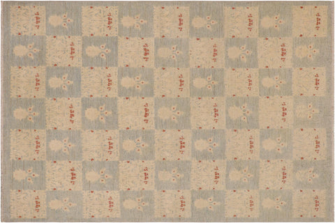 handmade Modern Kafkaz Lt. Blue Beige Hand Knotted RECTANGLE 100% WOOL area rug 9' x 12'