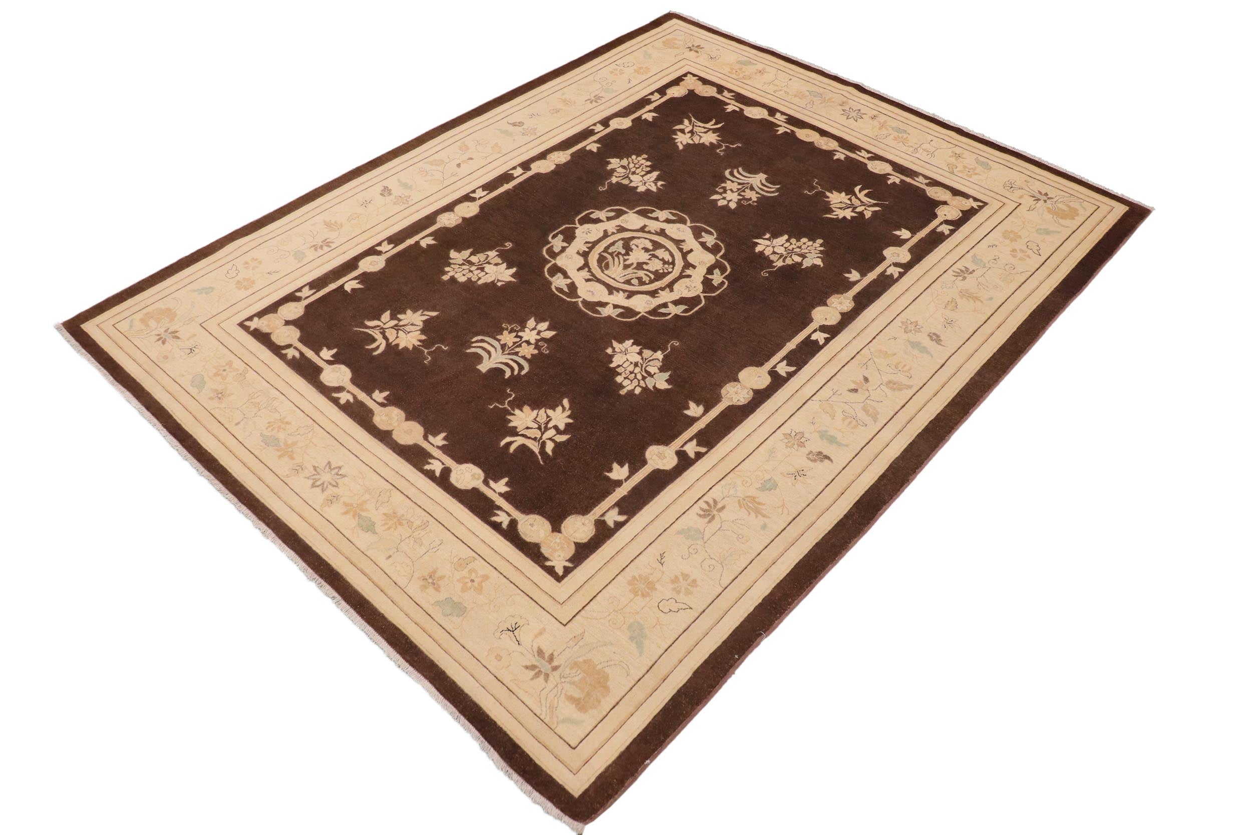 handmade Traditional Kafkaz Brown Beige Hand Knotted RECTANGLE 100% WOOL area rug 9' x 12'