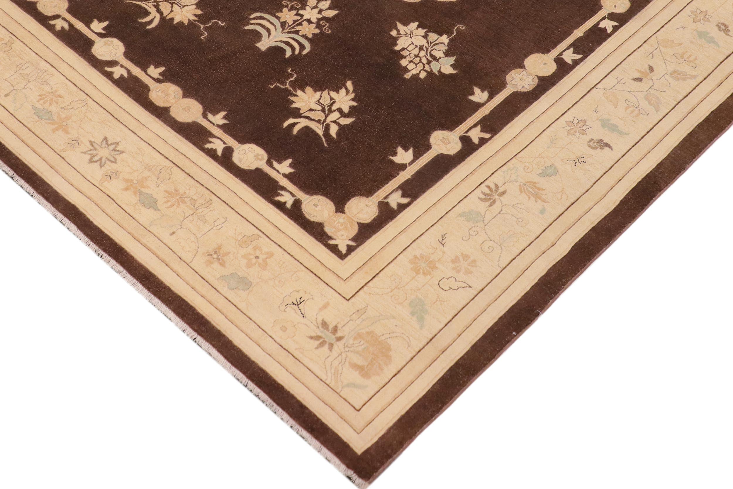 handmade Traditional Kafkaz Brown Beige Hand Knotted RECTANGLE 100% WOOL area rug 9' x 12'