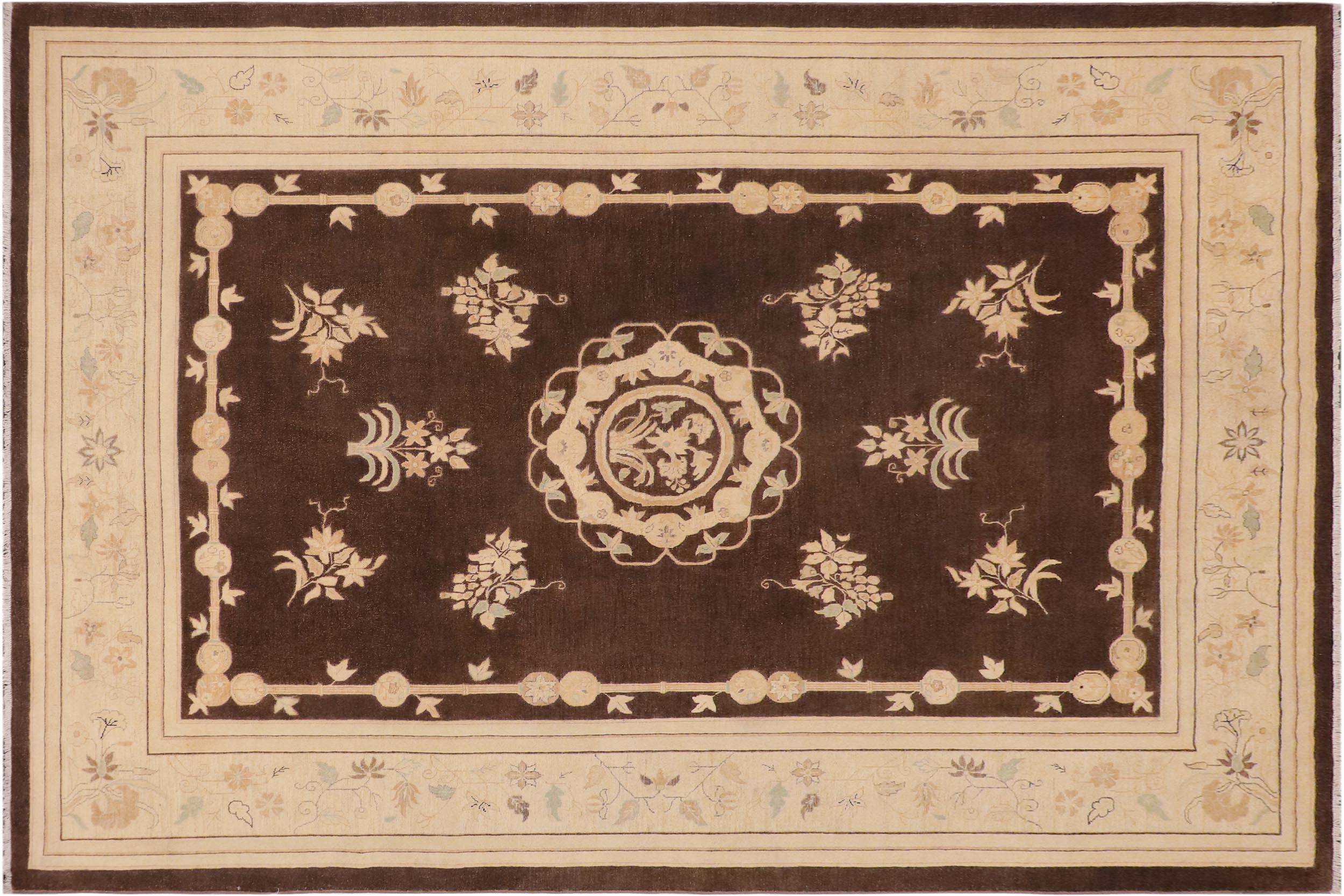 handmade Traditional Kafkaz Brown Beige Hand Knotted RECTANGLE 100% WOOL area rug 9' x 12'