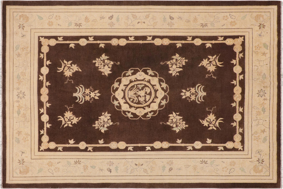 handmade Traditional Kafkaz Brown Beige Hand Knotted RECTANGLE 100% WOOL area rug 9' x 12'