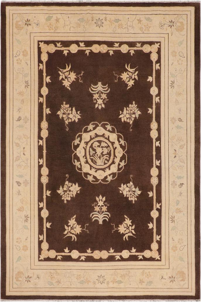 handmade Traditional Kafkaz Brown Beige Hand Knotted RECTANGLE 100% WOOL area rug 9X12