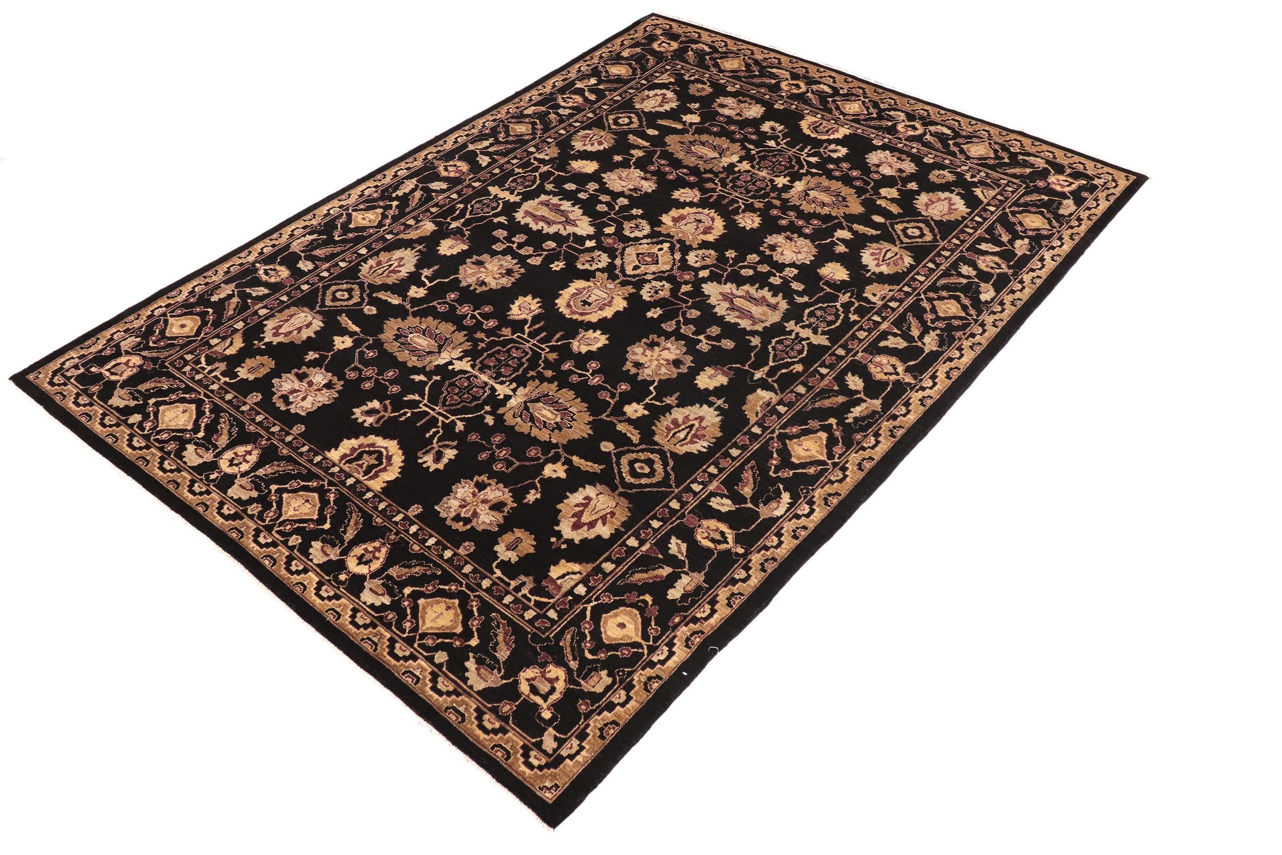 handmade Traditional Kafkaz Black Aubergine Hand Knotted RECTANGLE 100% WOOL area rug 8x11