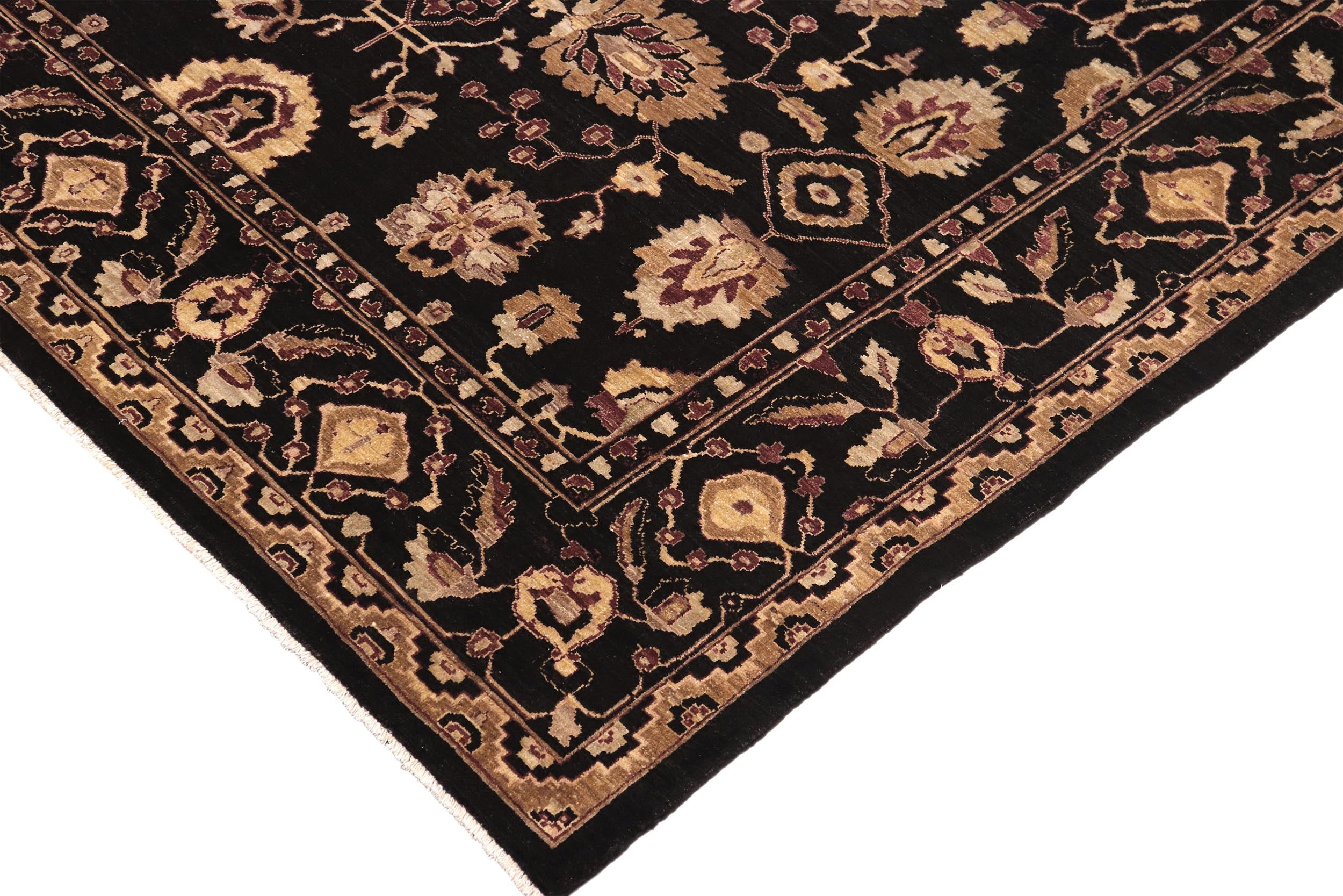 handmade Traditional Kafkaz Black Aubergine Hand Knotted RECTANGLE 100% WOOL area rug 8x11