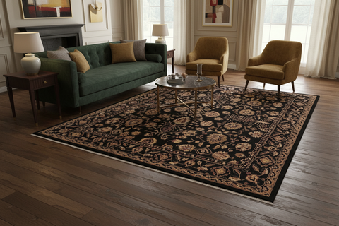 handmade Traditional Kafkaz Black Aubergine Hand Knotted RECTANGLE 100% WOOL area rug 8x11