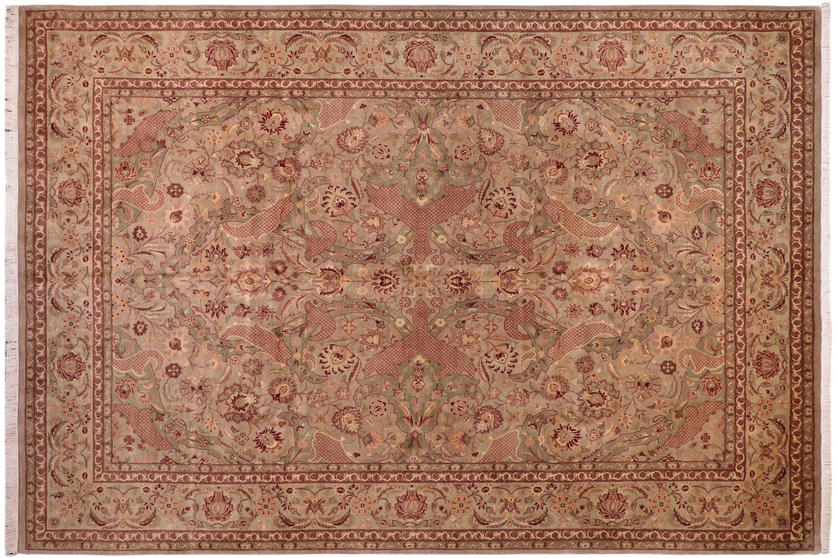 handmade Traditional Agra Lt. Green Lt. Green Hand Knotted RECTANGLE 100% WOOL area rug 9x12