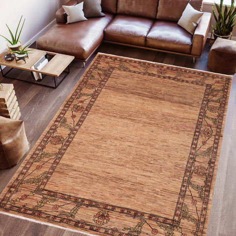 handmade Modern Gabbeh Beige Rust Hand Knotted RECTANGLE 100% WOOL area rug 6' x 8'