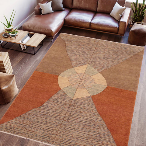 handmade Modern Gabbeh Orange Brown Hand Knotted RECTANGLE 100% WOOL area rug 6' x 9'