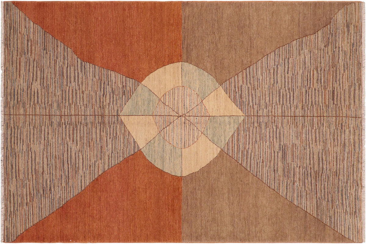 handmade Modern Gabbeh Orange Brown Hand Knotted RECTANGLE 100% WOOL area rug 6' x 9'