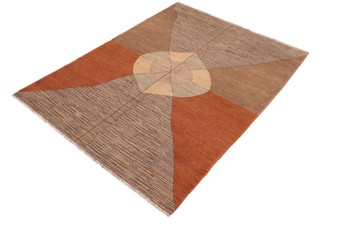 handmade Modern Gabbeh Orange Brown Hand Knotted RECTANGLE 100% WOOL area rug 6' x 9'