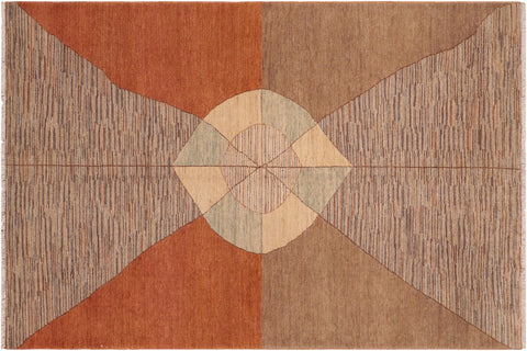 handmade Modern Gabbeh Orange Brown Hand Knotted RECTANGLE 100% WOOL area rug 6' x 9'