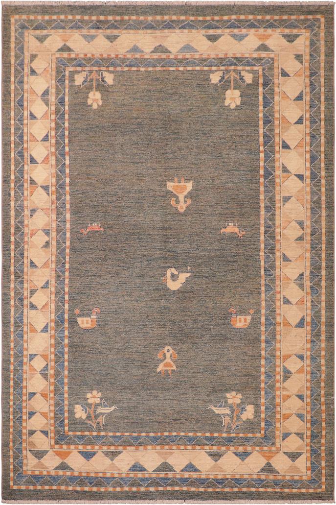 handmade Modern Gabbeh Blue Orange Hand Knotted RECTANGLE 100% WOOL area rug 6 X9 