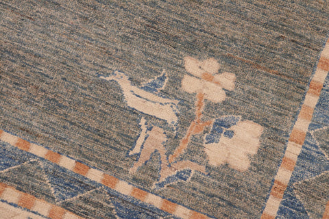 handmade Modern Gabbeh Blue Orange Hand Knotted RECTANGLE 100% WOOL area rug 6' x 9'